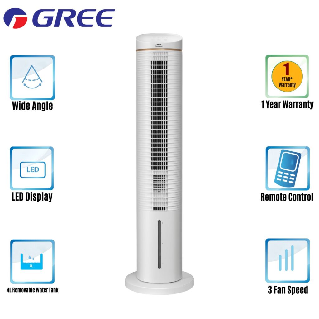 Gree Portable Tower Air Cooler (Tower fan & Air Cooler & Dehumidifier 3 in 1) KSWK06S61DG