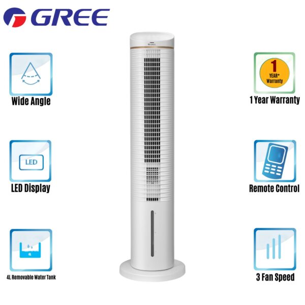 Gree Portable Tower Air Cooler (Tower fan & Air Cooler & Dehumidifier 3 in 1) KSWK06S61DG