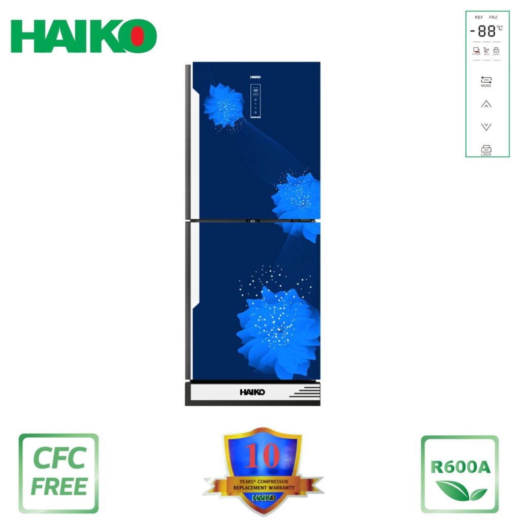 HAIKO Refrigerator HRT-310EGB-Blue(2Door, Upper Freezer, Glass Door)
