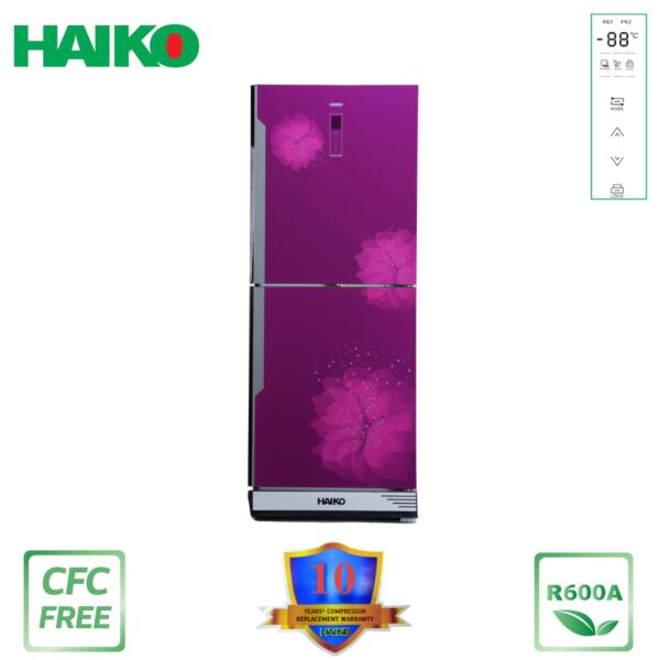 HAIKO Refrigerator HRT-310EGB-Purple(2Door, Upper Freezer, Glass Door)