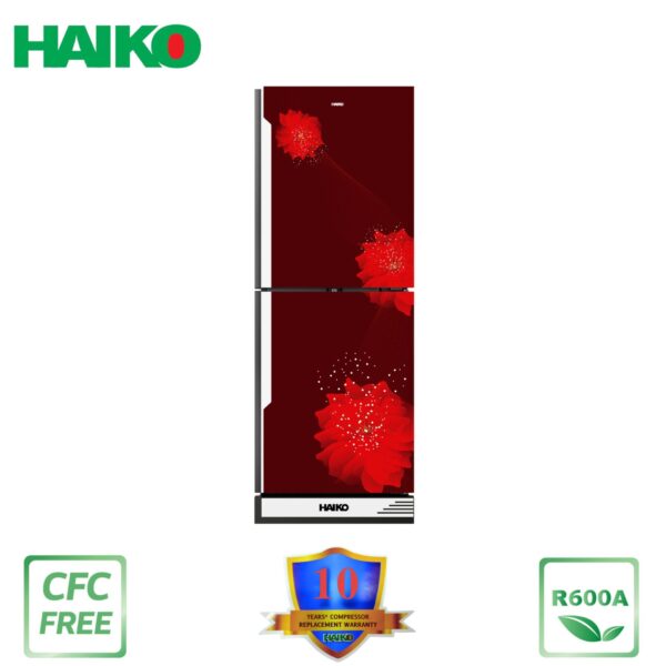HAIKO Refrigerator HRT-350GB-Red(2Door, Upper Freezer, Glass Door)