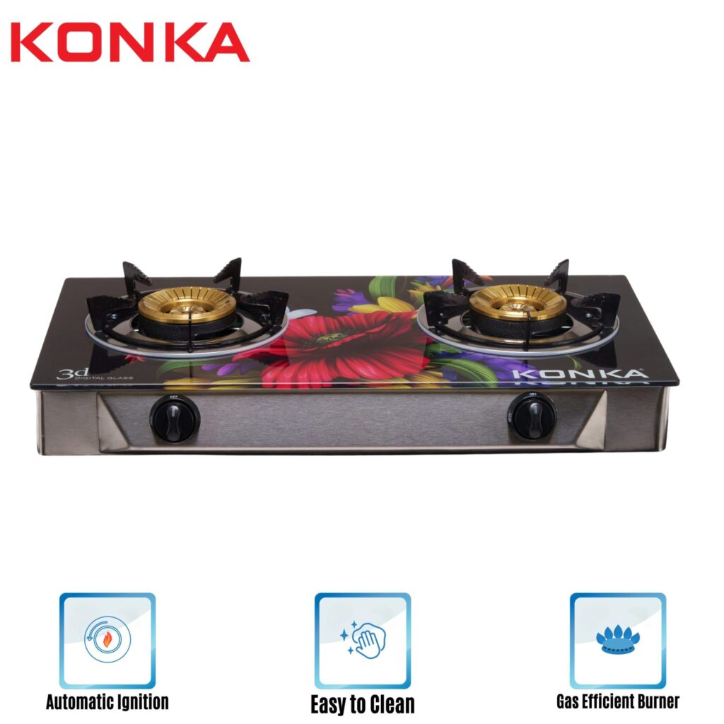 KGLPG602-3D KONKA GAS STOVE -GLASS TOP DOUBLE BURNER (LPG)