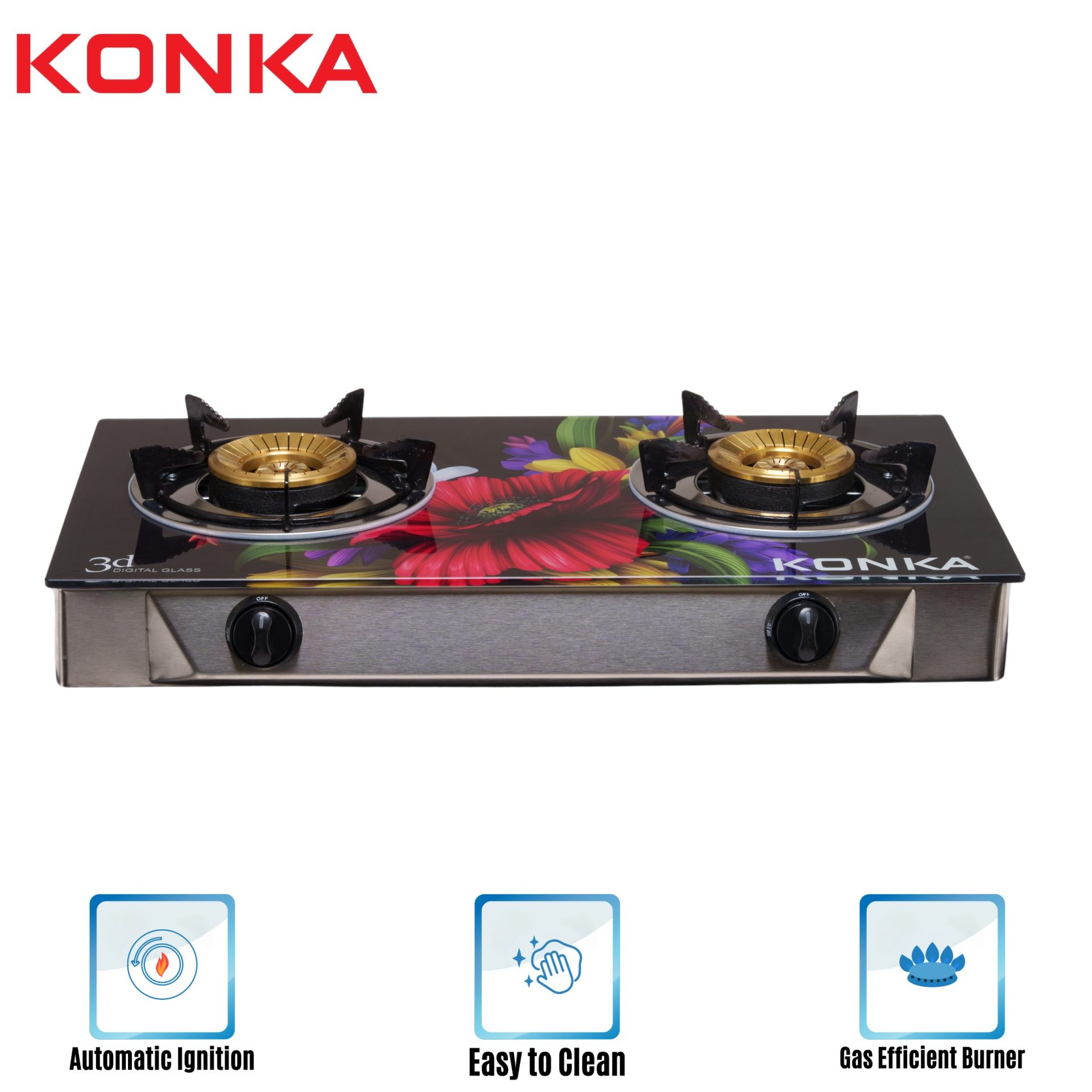 KGLPG602-3D KONKA GAS STOVE -GLASS TOP DOUBLE BURNER (LPG) KGLPG602-3D KONKA GAS STOVE -GLASS TOP DOUBLE BURNER (LPG)