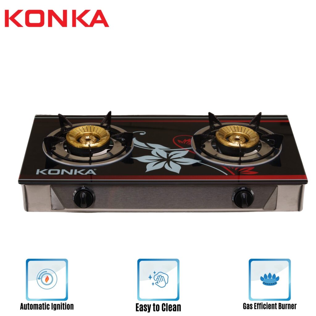 KGLPG603-2D KONKA GAS STOVE -GLASS TOP DOUBLE BURNER (LPG)