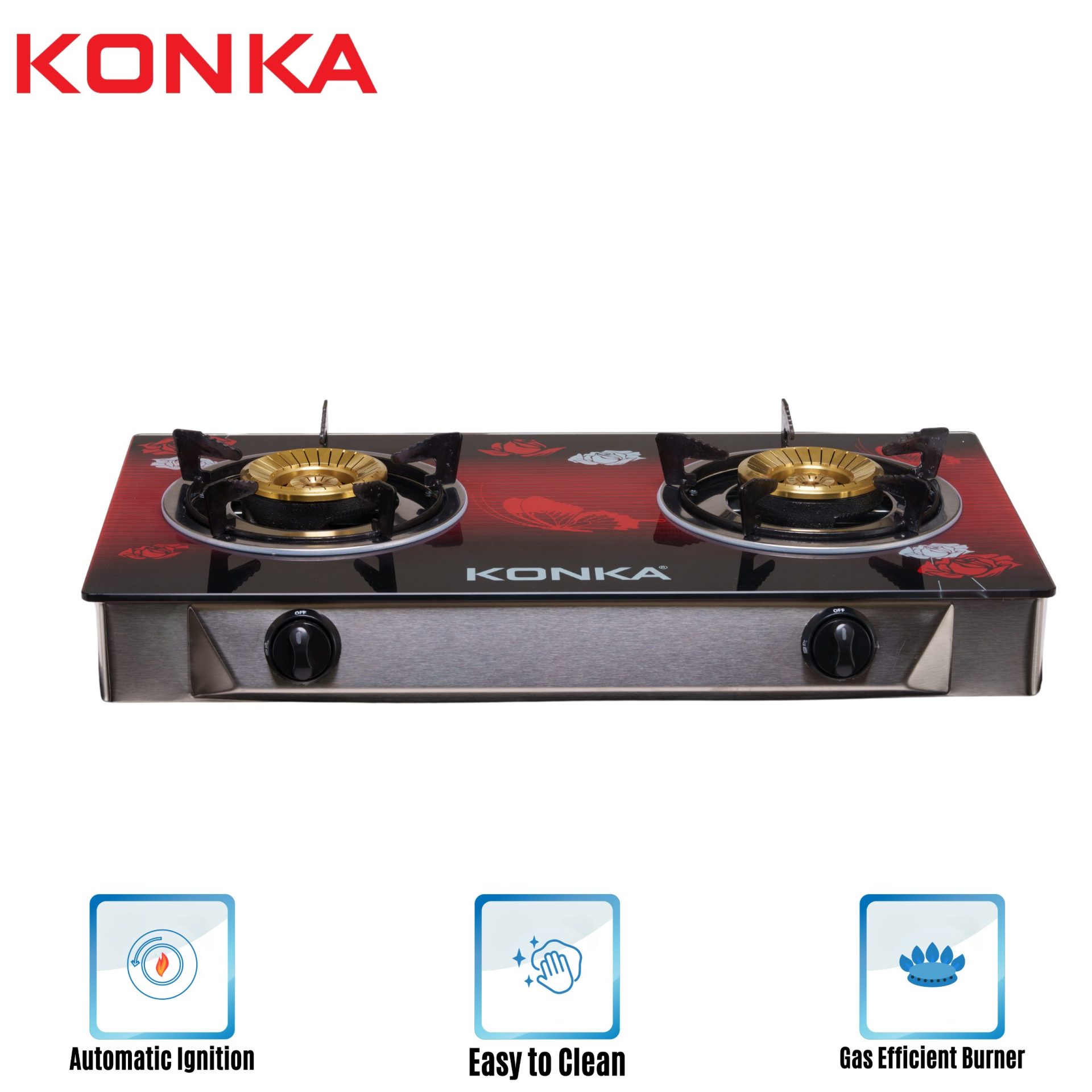 KGLPG604-2D KONKA GAS STOVE -GLASS TOP DOUBLE BURNER (LPG) KGLPG604-2D KONKA GAS STOVE -GLASS TOP DOUBLE BURNER (LPG)