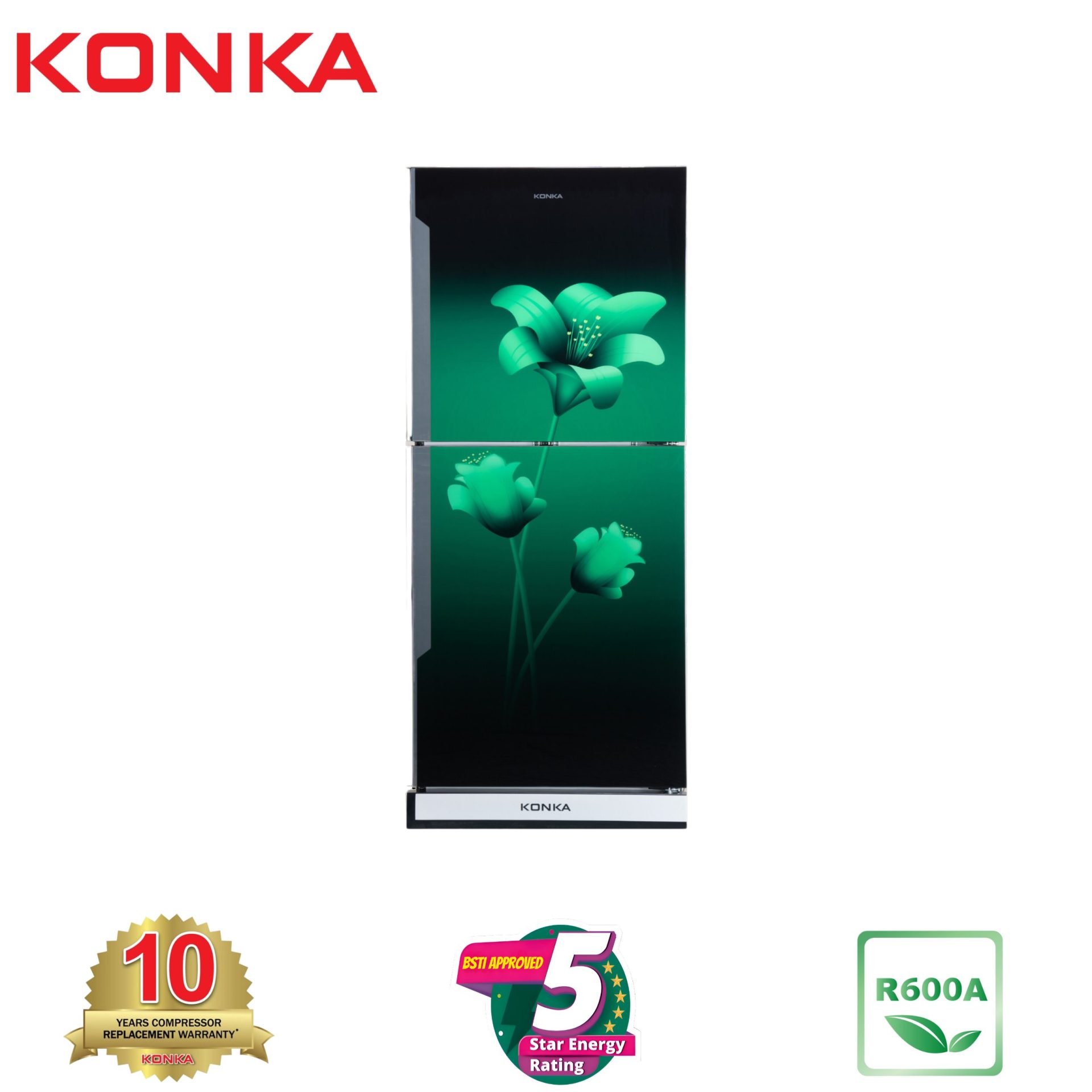 KONKA Refrigerator-KRB-190GB-3D Green Lily-2-Door, Bottom Freezer (190 Ltr) KONKA Refrigerator-KRB-190GB-3D Green Lily-2-Door, Bottom Freezer (190 Ltr)