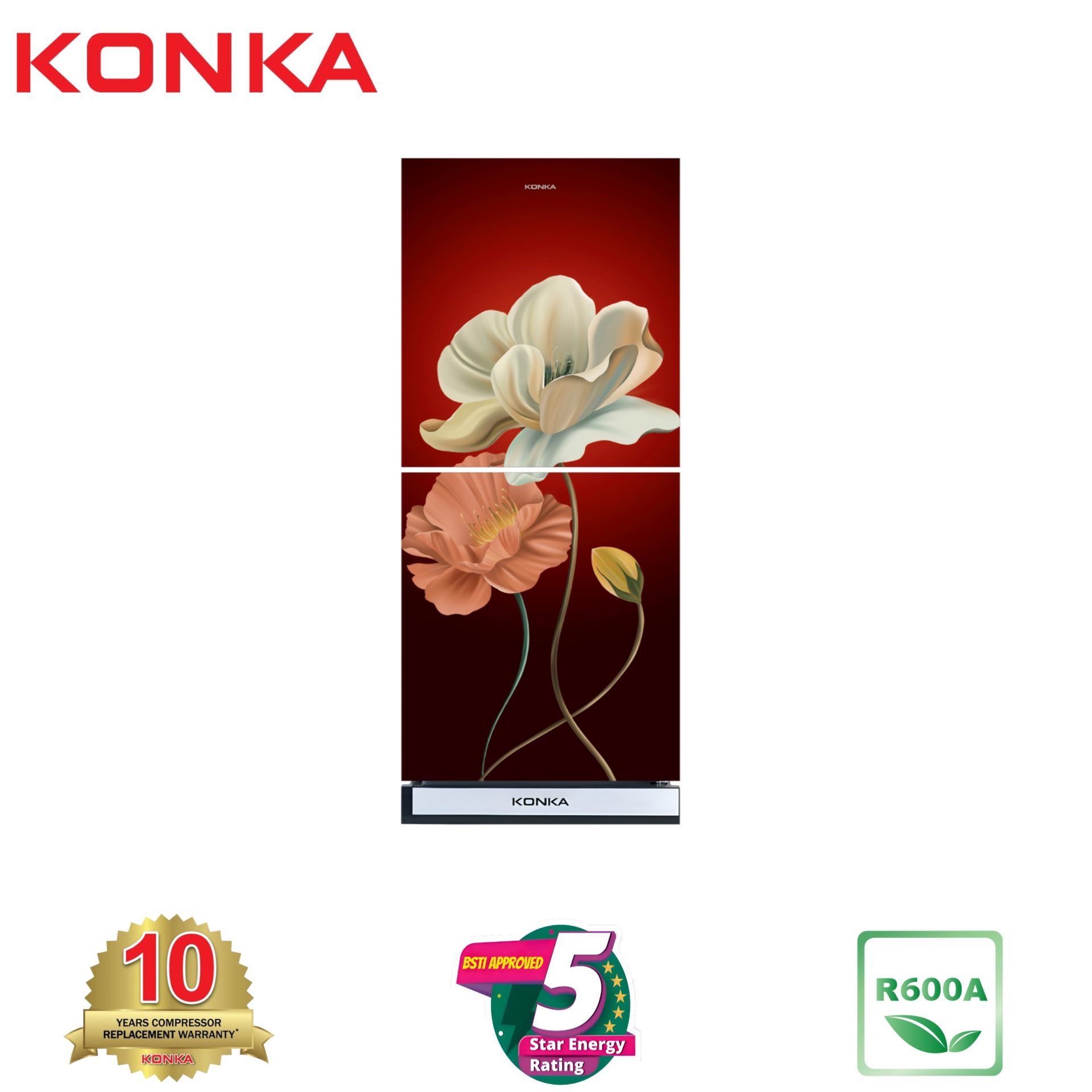 KONKA Refrigerator-KRB-190GB-3D Red Magnolia-2-Door, Bottom Freezer (190 Ltr) KONKA Refrigerator-KRB-190GB-3D Red Magnolia-2-Door, Bottom Freezer (190 Ltr)