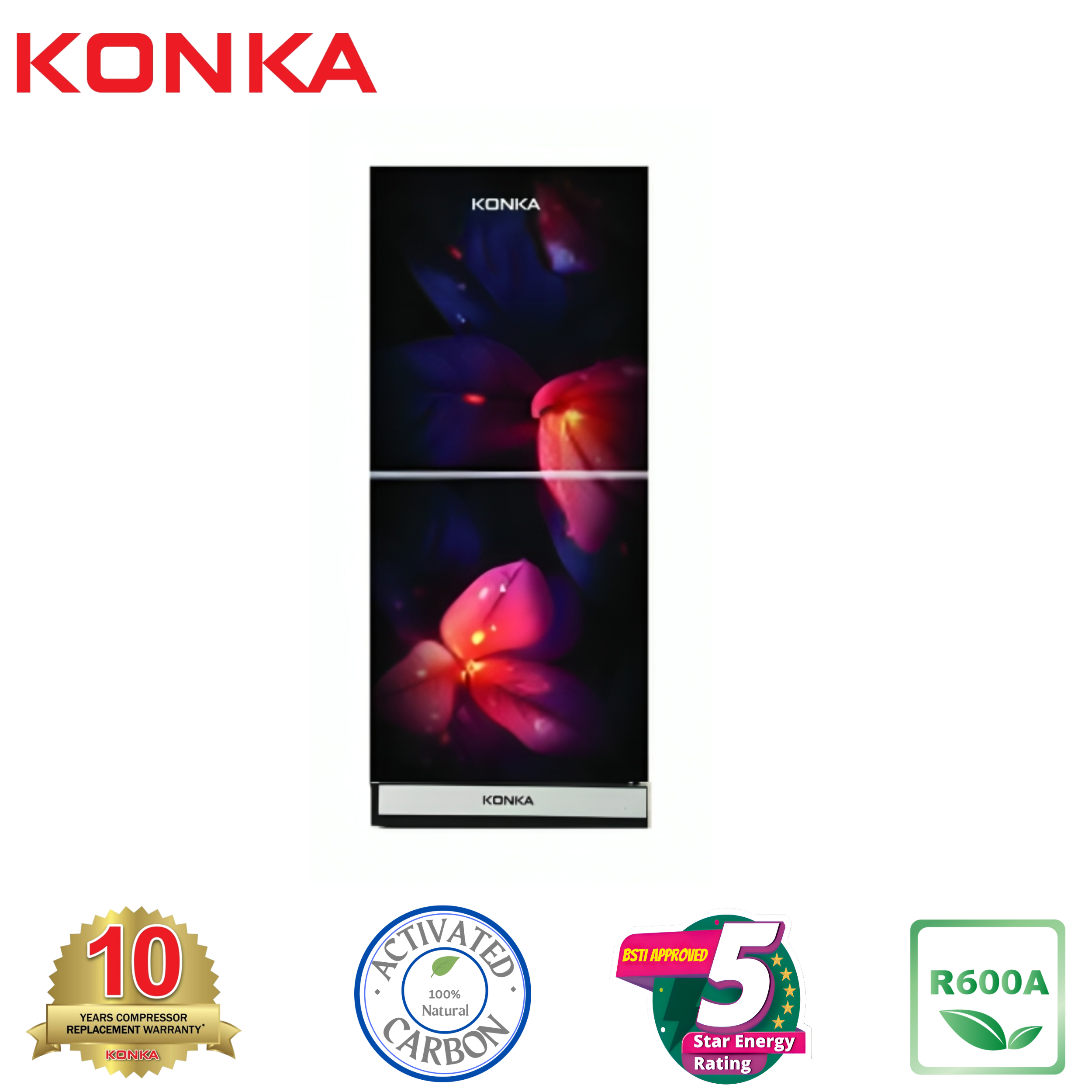 KONKA Refrigerator-KRB-200GB-2-Door, Bottom Freezer (200 Ltr) Light Dark with Leaves KONKA Refrigerator-KRB-200GB-2-Door, Bottom Freezer (200 Ltr) Light Dark with Leaves
