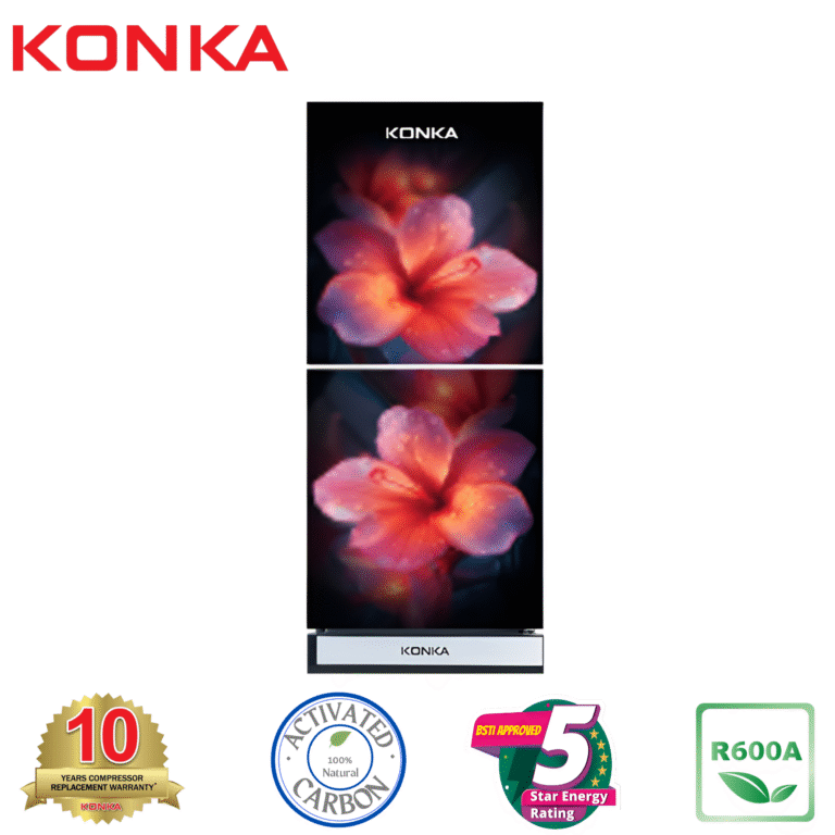 KONKA Refrigerator-KRB-200GB-2-Door, Bottom Freezer (200 Ltr) Light Dark with Red Flower
