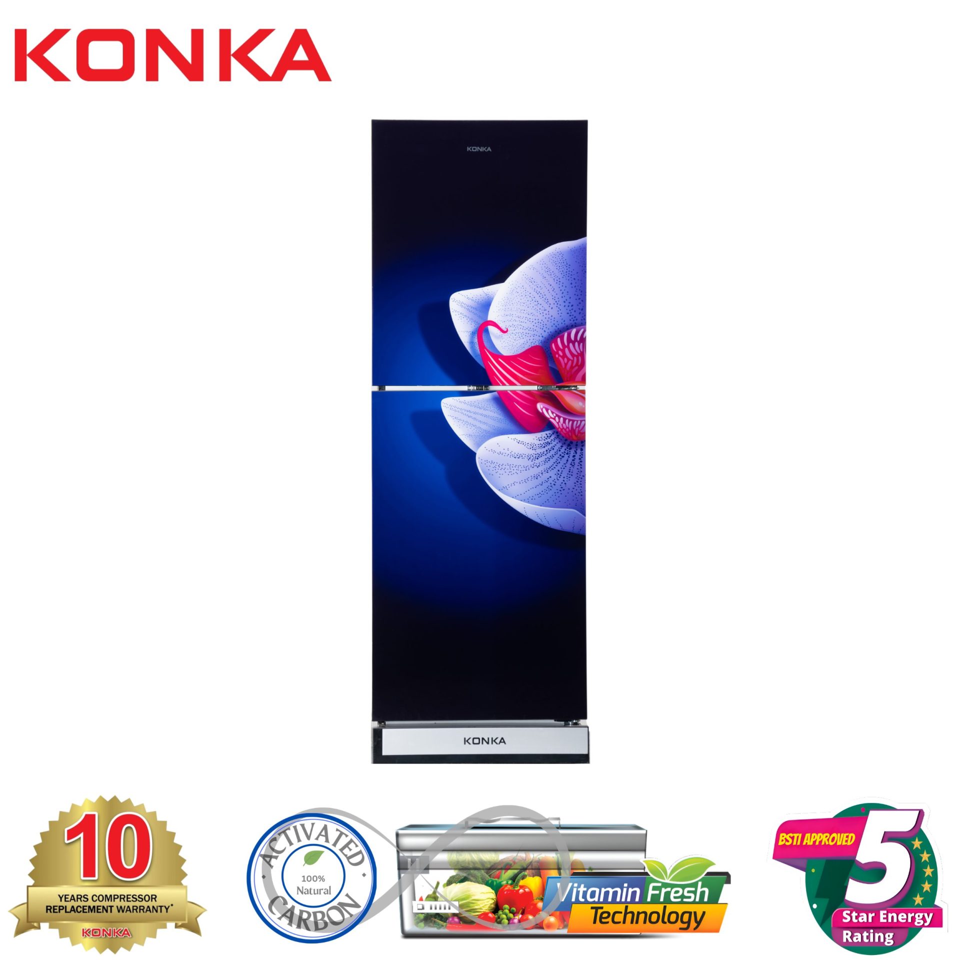 KONKA Refrigerator-KRB-270VB- 3D Blue Iris, Bottom Freezer (270 LTR) KONKA Refrigerator-KRB-270VB- 3D Blue Iris, Bottom Freezer (270 LTR)