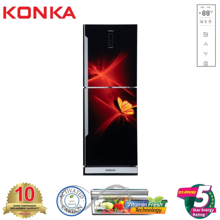 KONKA Refrigerator-KRB-307EVB-3D Red Butterfly, Bottom Freezer, with Digital Display (307 LTR)