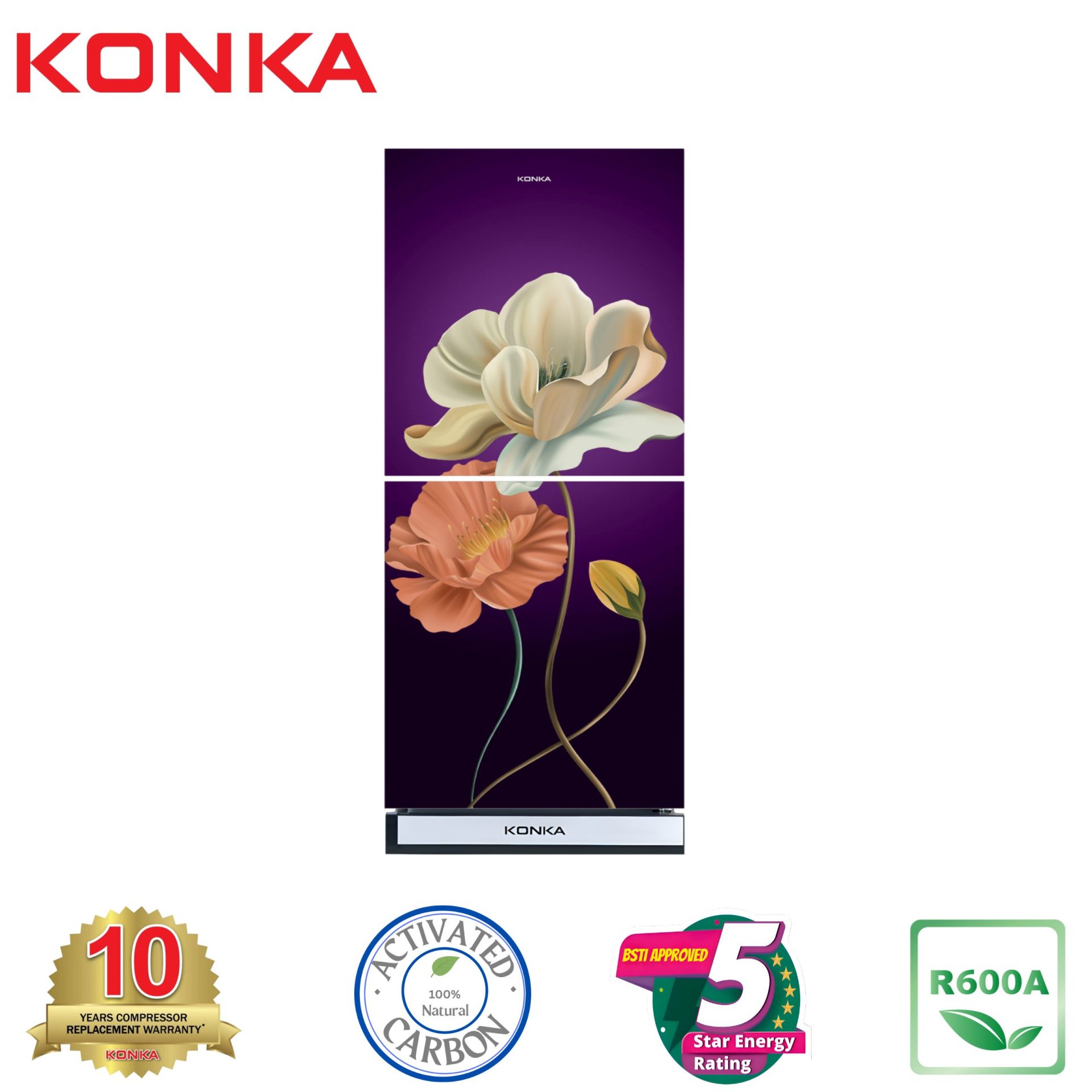 KONKA Refrigerator-KRT-200GB-3D Purple Magnolia-2-Door, Upper Freezer (200 Ltr) KONKA Refrigerator-KRT-200GB-3D Purple Magnolia-2-Door, Upper Freezer (200 Ltr)