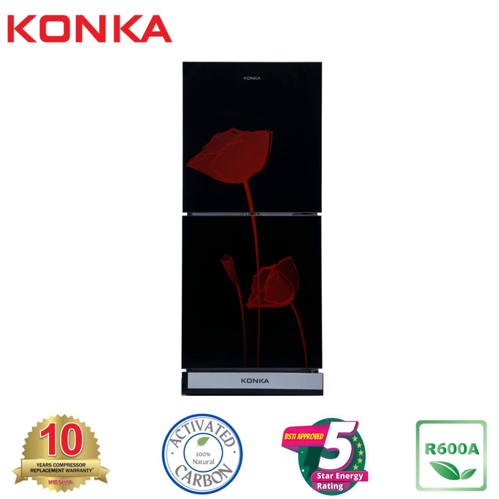 KONKA Refrigerator-KRT-200GB Glass Mirror Red Tulip-2-Door, Upper Freezer (200 Ltr)