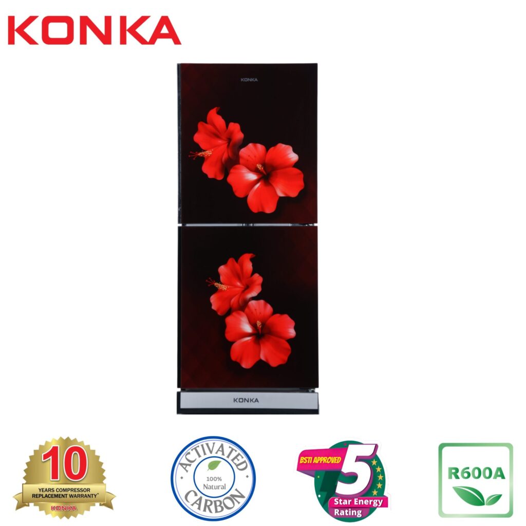 KONKA Refrigerator-KRT-200GB-Red Hibiscus-2-Door, Upper Freezer (200 Ltr)