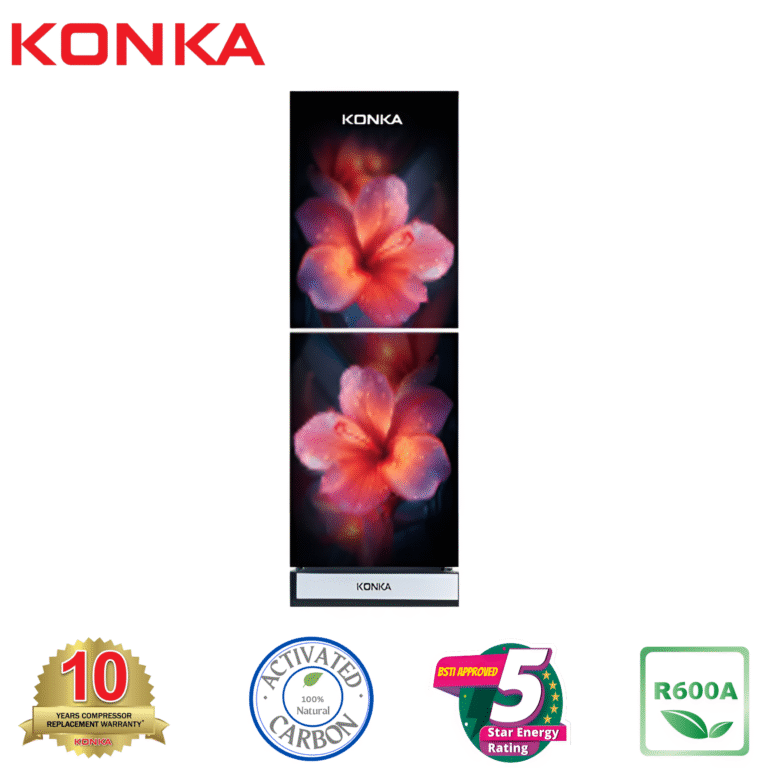 KONKA Refrigerator-KRT-240GB-2-Door, Upper Freezer (240 Ltr) Light Dark with Red Flower