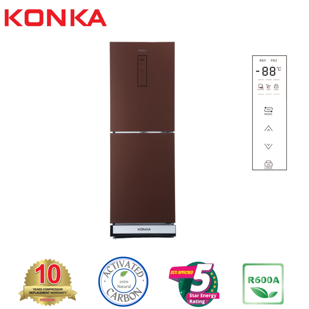 KONKA Refrigerator-KRT-282EGB-Light Silver with Spot, Upper Freezer, Electronics Control with Digital Display (282 LTR)