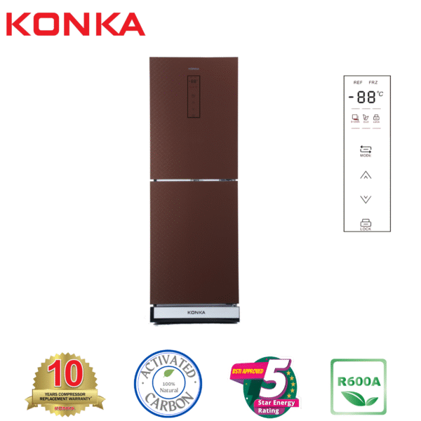 KONKA Refrigerator-KRT-282EGB-Light Silver with Spot, Upper Freezer, Electronics Control with Digital Display (282 LTR)