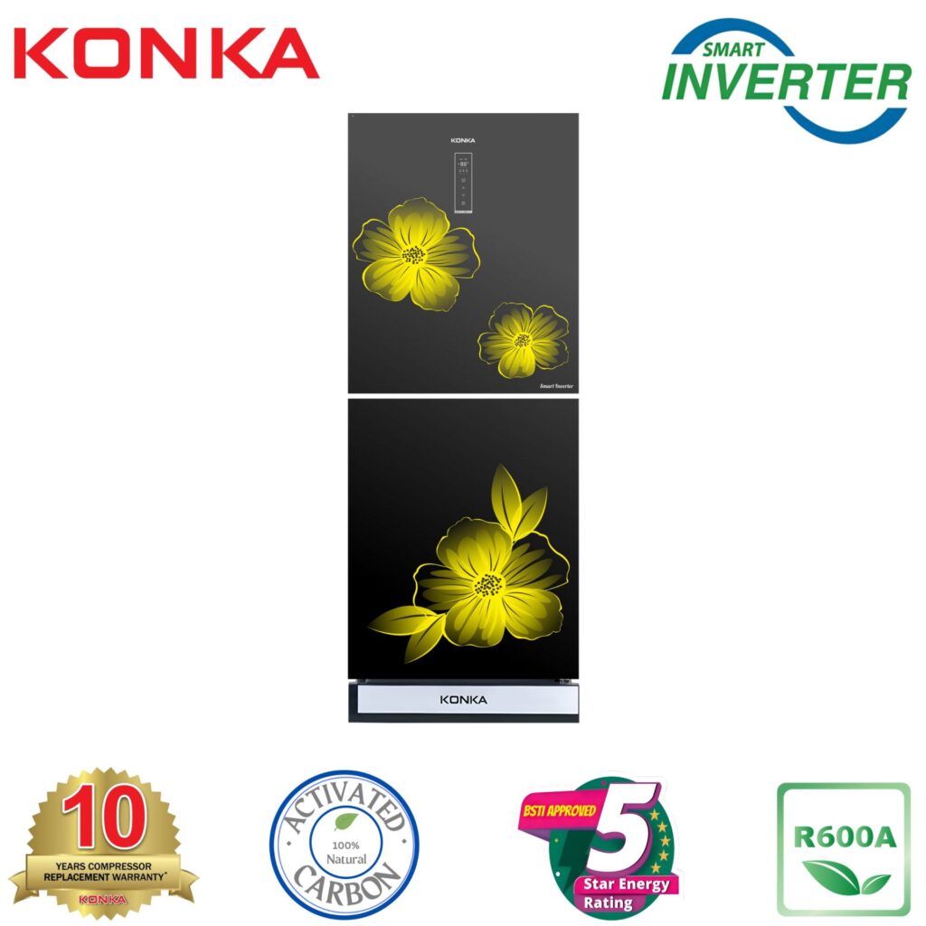 KONKA Refrigerator-KRT-282EIGB-Glass Mirror, Upper Freezer, Electronics Control, Digital Display with Inverter Technology (282 LTR)