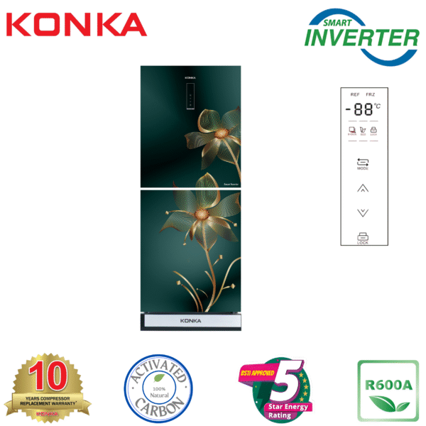 KONKA Refrigerator-KRT-282EIGB-Green Nelumbo Upper Freezer, Electronics Control, Digital Display with Inverter Technology (282 LTR)