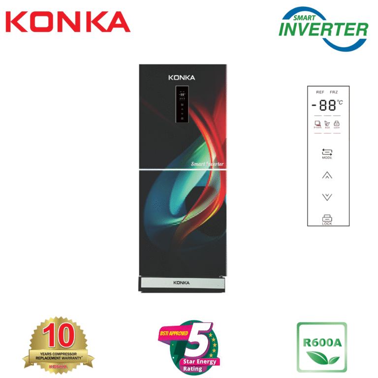 KONKA Refrigerator-KRT-282EIGB-Light Dark with Shade Upper Freezer, Electronics Control, Digital Display with Inverter Technology (282 LTR)