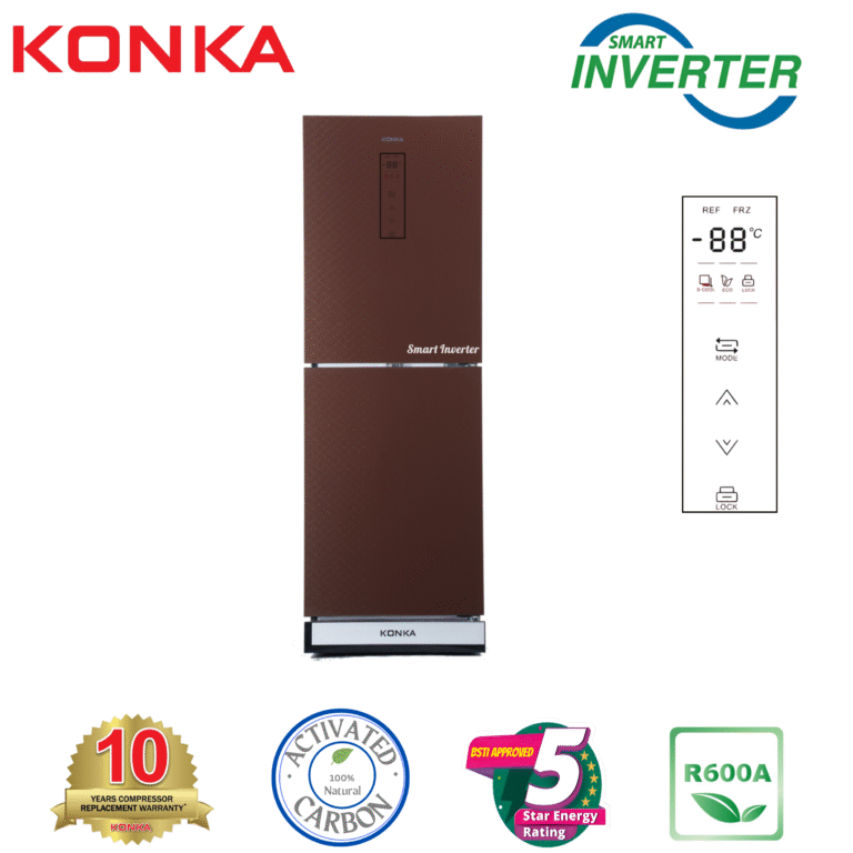 KONKA Refrigerator-KRT-282EIGB-Light Silver with Spot Upper Freezer, Electronics Control, Digital Display with Inverter Technology (282 LTR)