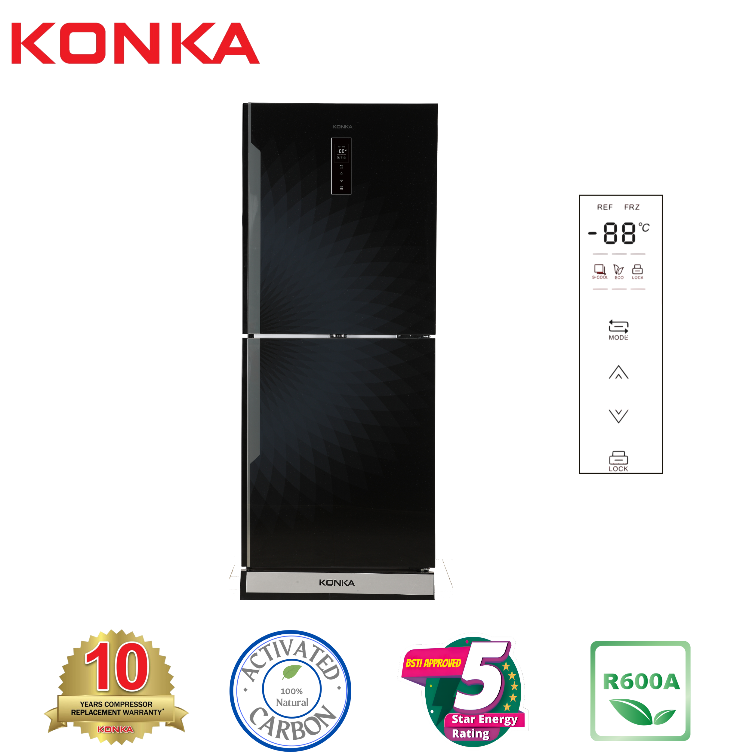 KONKA Refrigerator-KRT-315EGB-Black Diamond, Upper Freezer, Digital Display (315 LTR)