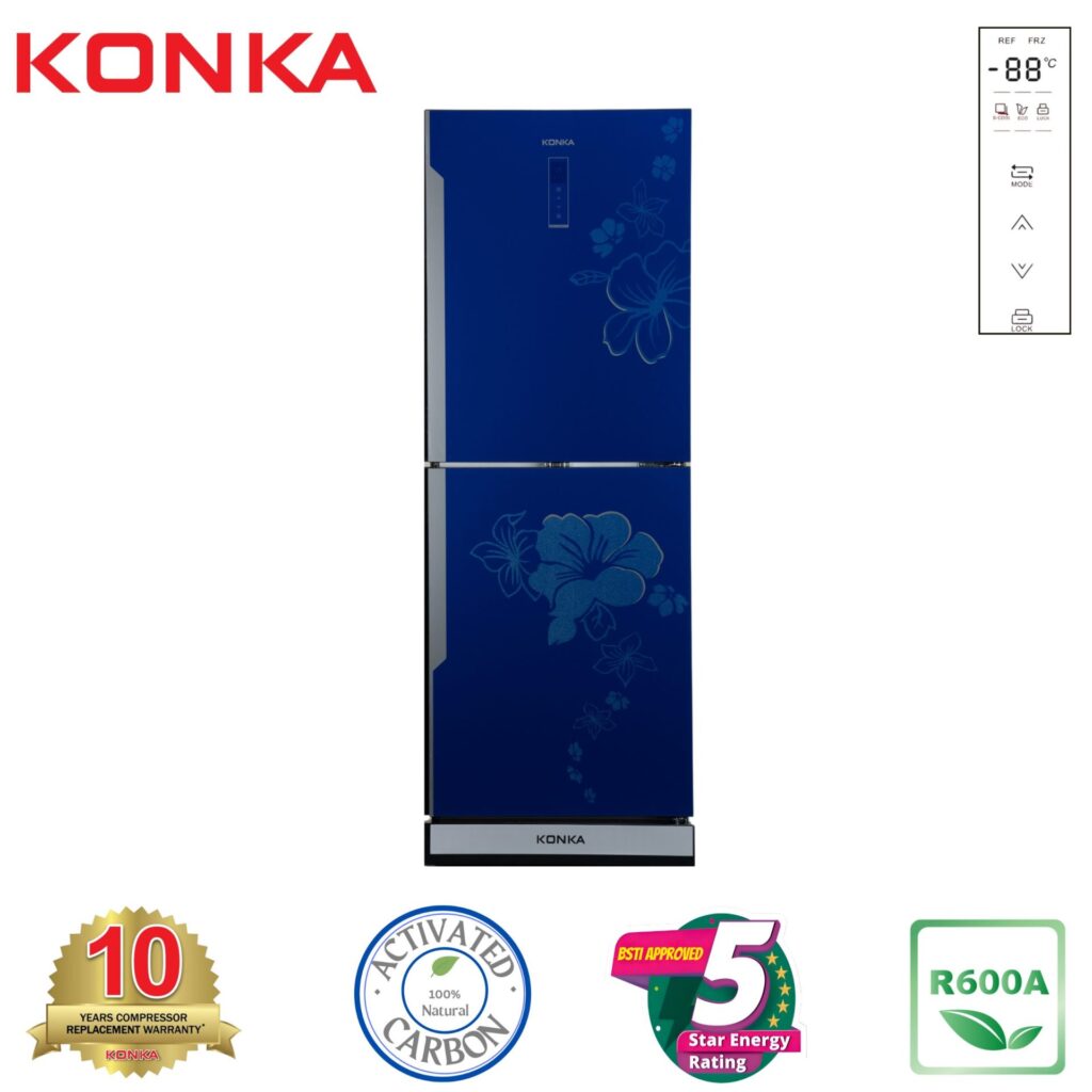 KONKA Refrigerator-KRT-315EGB-Blue, Upper Freezer, Digital Display (315 LTR)