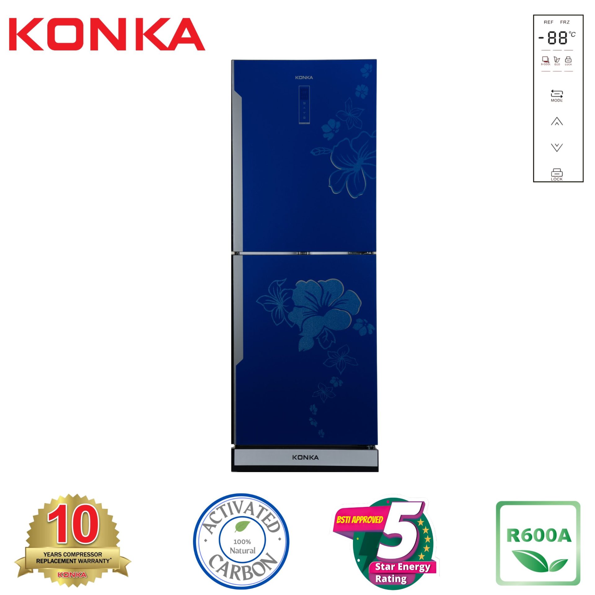 KONKA Refrigerator-KRT-315EGB-Blue, Upper Freezer, Digital Display (315 LTR)