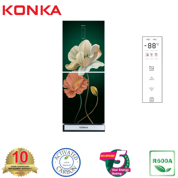 KONKA Refrigerator-KRT-315EGB-Green Magnolia, Upper Freezer, Digital Display (315 LTR)
