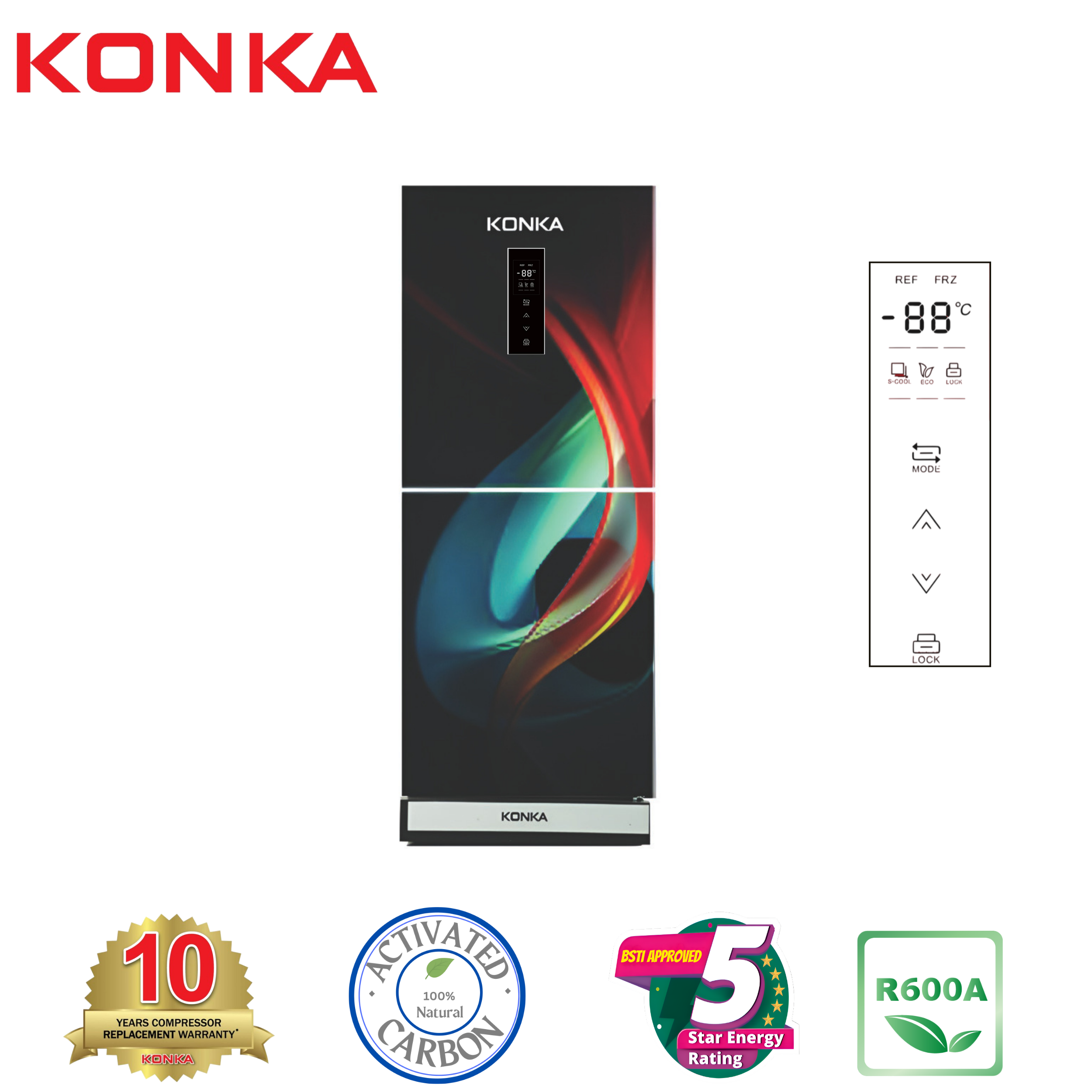 KONKA Refrigerator-KRT-315EGB-Light Dark with Shade, Upper Freezer, Digital Display (315 LTR)