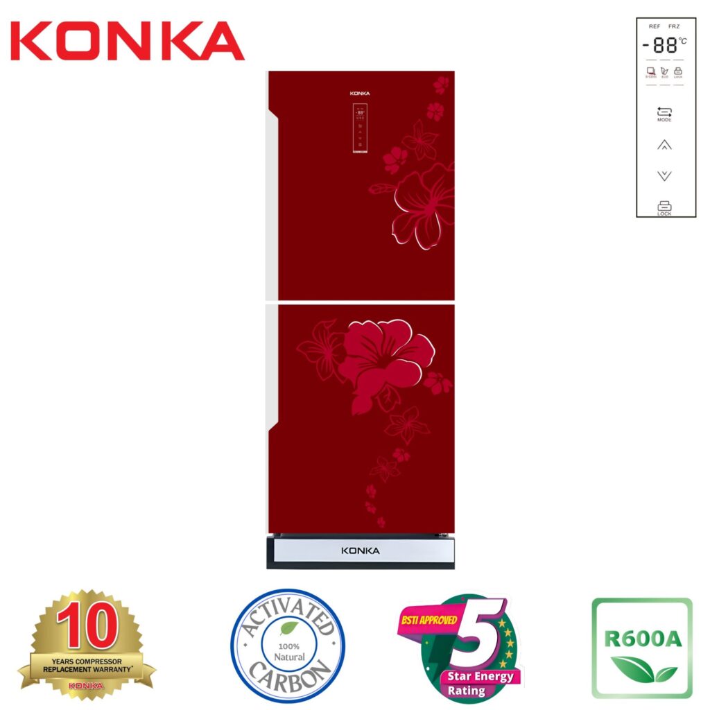 KONKA Refrigerator-KRT-315EGB-Red, Upper Freezer, Digital Display (315 LTR)