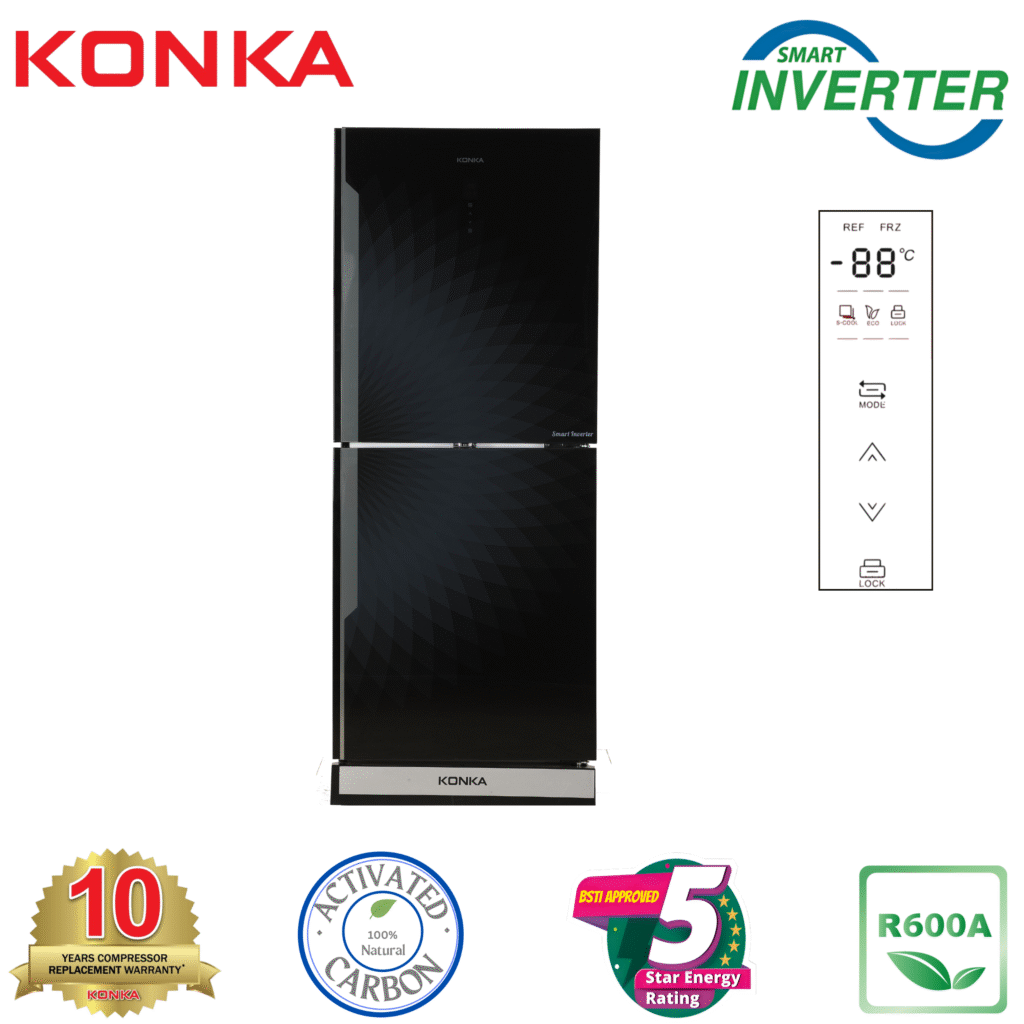 KONKA Refrigerator-KRT-315EIGB-Black Diamond, Upper Freezer, Digital Display with Inverter (315 LTR)