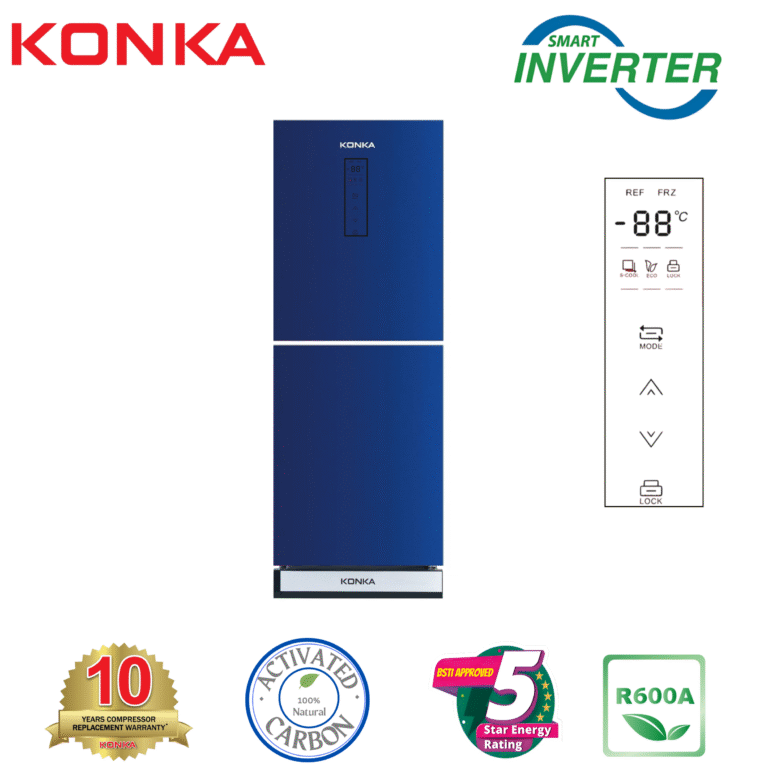 KONKA Refrigerator-KRT-315EIGB-Blue with Spot, Upper Freezer, Digital Display with Inverter (315 LTR)