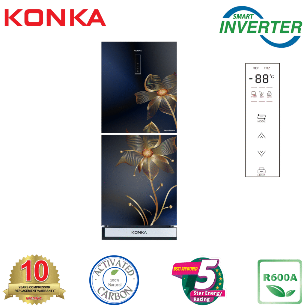 KONKA Refrigerator-KRT-315EIGB-Navy Nelumbo, Upper Freezer, Digital Display with Inverter (315 LTR)