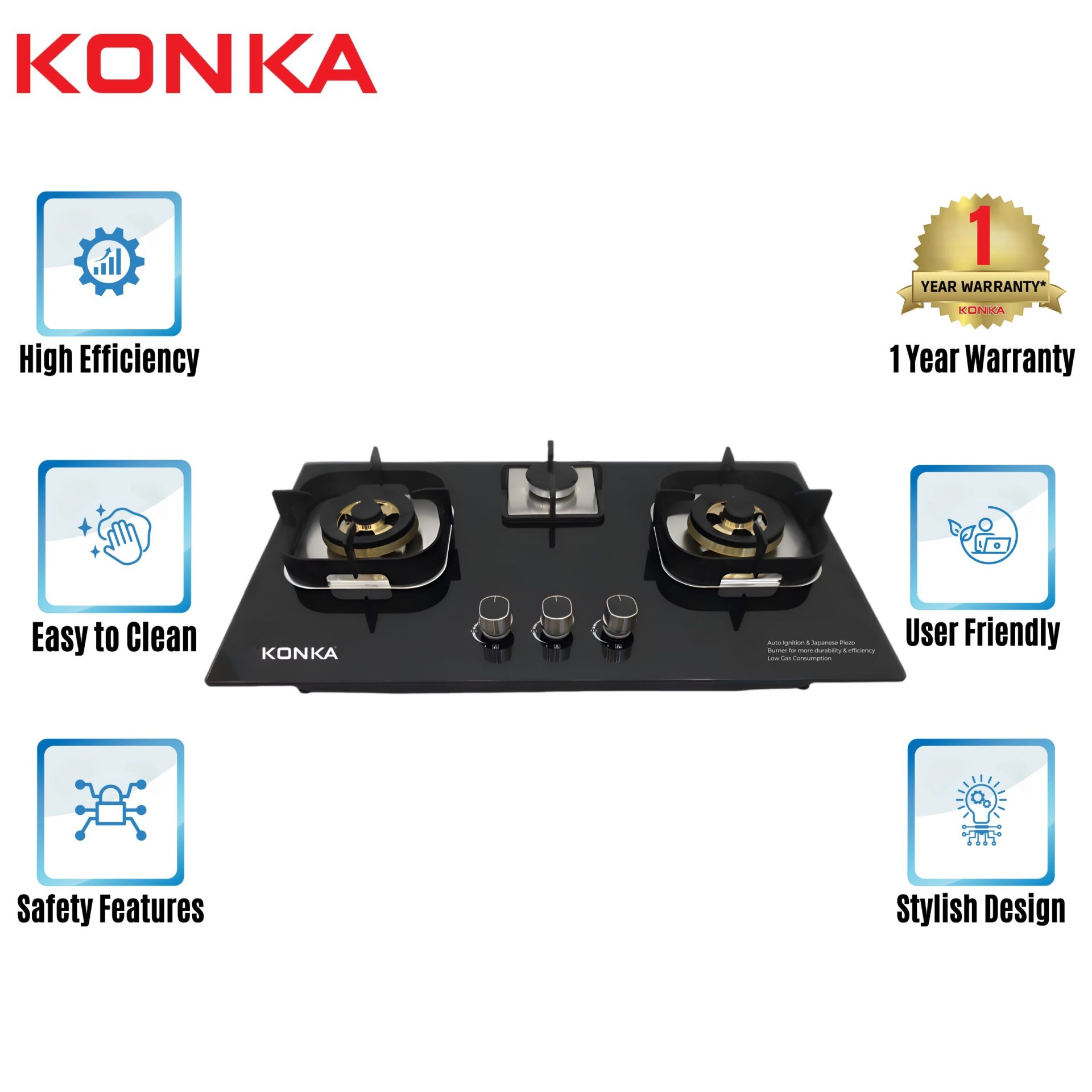 KONKA THREE BURNER GAS COOKER GA-KG04 (KGA-BGS21)-LPG KONKA THREE BURNER GAS COOKER GA-KG04 (KGA-BGS21)-LPG