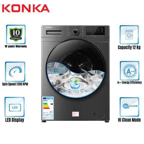 KONKA Washing Machine KG120-12B13 (12.0 KG) Front Loading Inverter